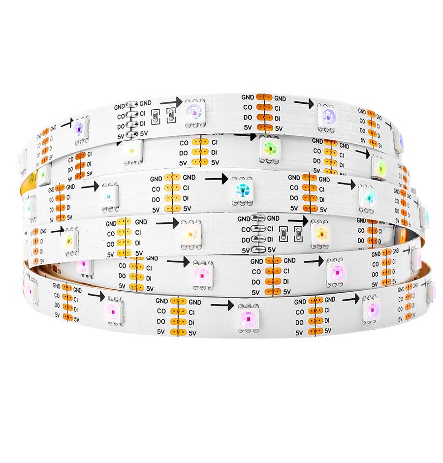 APA102 RGB Full Color DC5V 30LEDs/m Digital Led Strip- 150 5050SMDs - 5m/16.4ft per roll APA102 RGB Full Color DC5V 30LEDs/m Digital Led Strip- 150 5050SMDs - 5m/16.4ft per roll